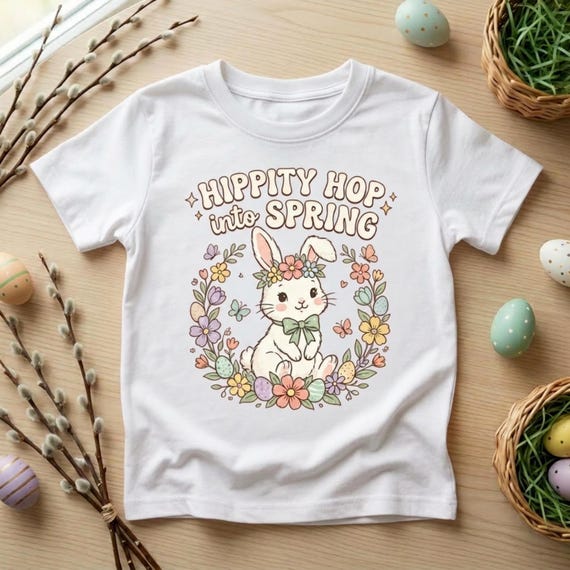 Hippity Hop into Spring: Bunny Easter Floral T-Shirt