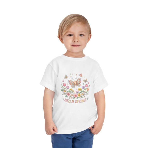 Hello Spring Butterfly Toddler Tee | Floral Springtime Graphic