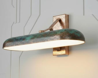 Handmade Kupfer Patina Wandleuchte | Rustikale Moderne Wandleuchte | Grüne Patina Kosmetikleuchte | Industrielle Badezimmer Leuchte