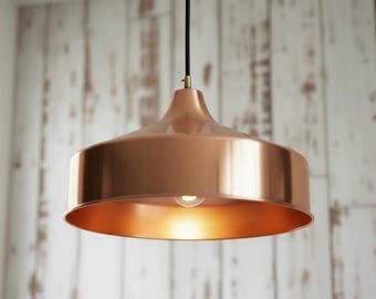 Lámpara colgante de cúpula de cobre, lámpara colgante de estilo industrial moderno, iluminación rústica para isla de cocina, lámpara de techo hecha a mano, lámpara de ambiente cálido.
