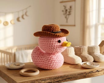Cowboy Ente Häkelanleitung PDF | Süße Rosa Ente Amigurumi Tutorial | Bauernhof Tiere Plüschtier häkeln Muster | Anfänger Freundliches DIY Geschenk