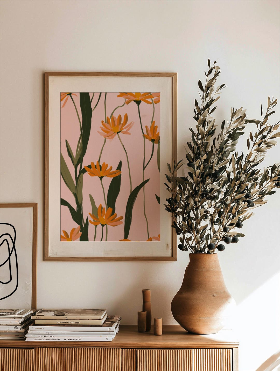 Orange Daisy Floral Wall Art Print, Modern Botanical Flower Poster ...