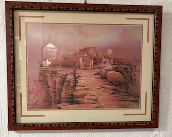 Framed Vintage Art Lithograph "Mountain Top Home" by Ron Bergen
