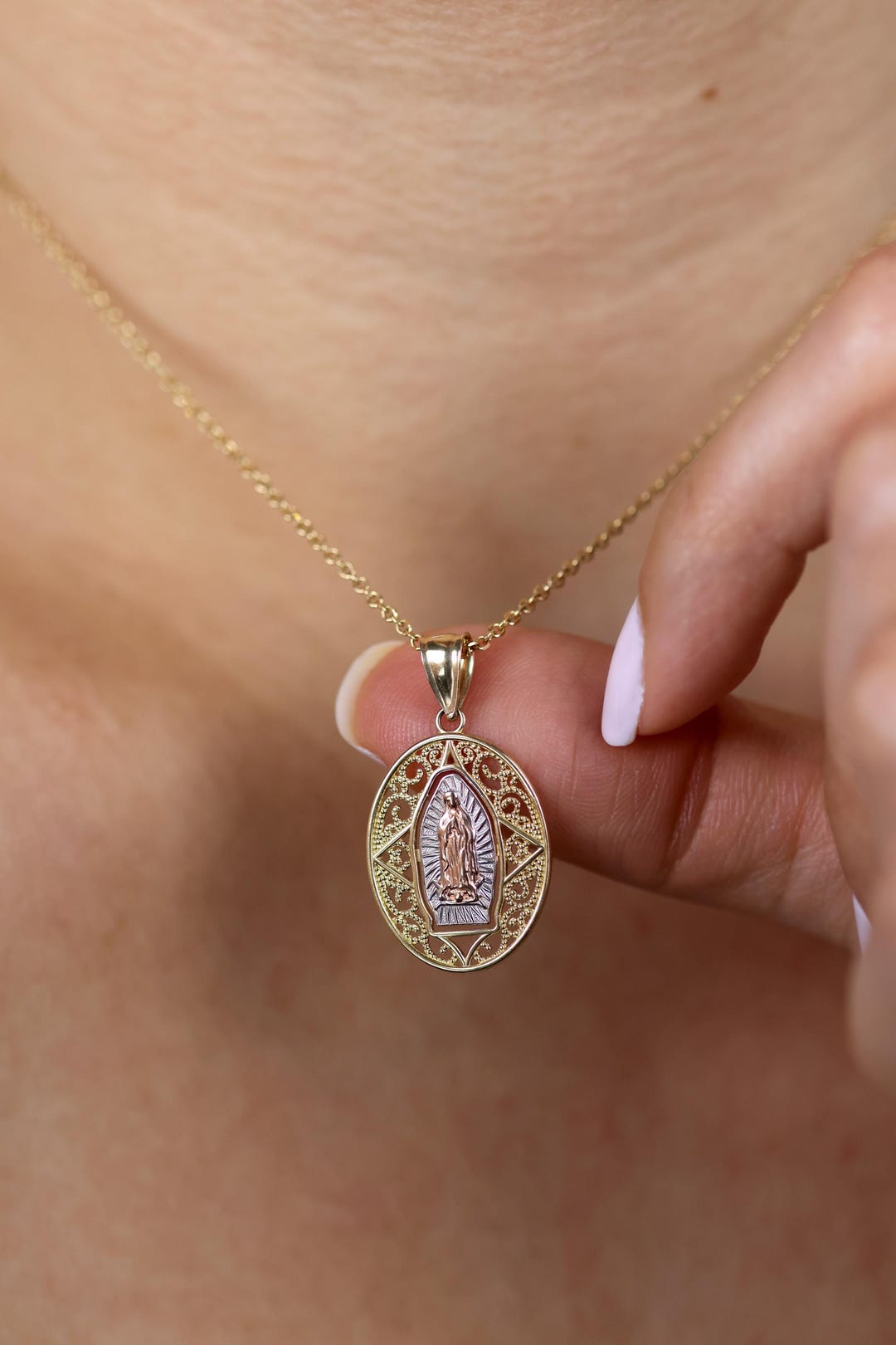 14K Yellow White & Rose Gold Virgin of Guadalupe Charm Pendant ...
