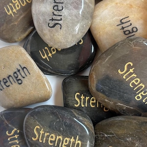 Engraved Stones / River Rocks with Inspirational Words - Gifts or Paper Weights - Strength