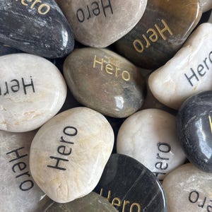 Engraved Stones / River Rocks with Inspirational Words - Gifts or Paper Weights - Hero