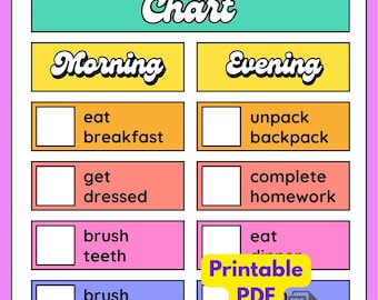 Tabla de rutinas para niños pequeños (de 2 a 4 años) para imprimir / Horario visual para niños / Lista de verificación para la mañana y la hora de dormir / Rutina diaria en PDF para mamás