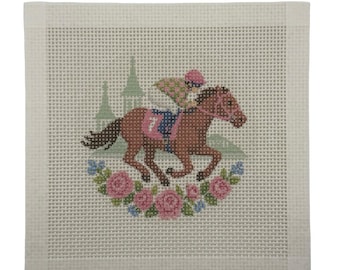 Lucky Lizzy Horse with Jockey (4 inch round) Needlepoint Canvas