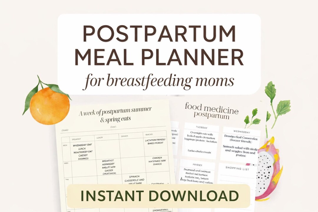 Postpartum Meal Planner | Fourth Trimester Organizer for Breastfeeding ...
