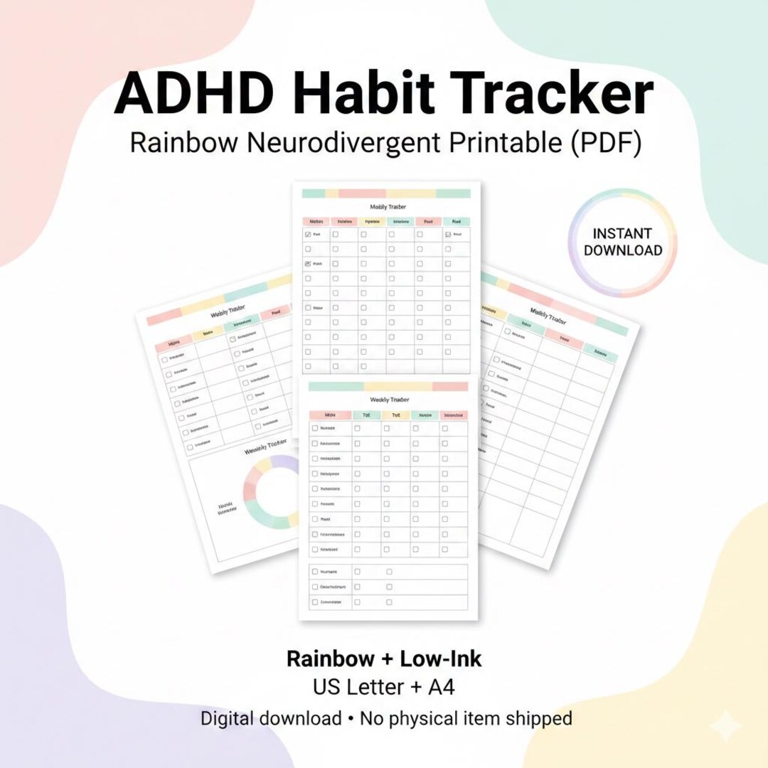 ADHD Habit Tracker Printable PDF, Neurodivergent Planner, Daily Weekly ...