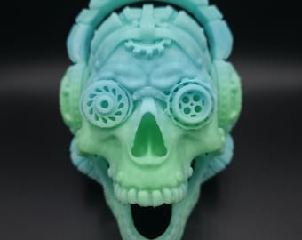 Calavera Steampunk – Diseño de auriculares mecánicos futuristas (decoración impresa en 3D)