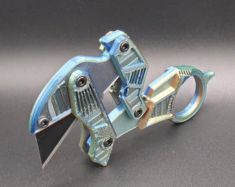 Navaja multiusos plegable futurista: herramienta EDC impresa en 3D (hoja incluida).