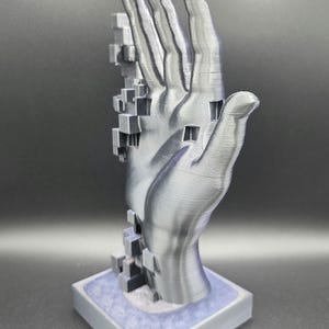 Digital Decay Hand Sculpture - Metallic Silver Glitch Art 3D Print