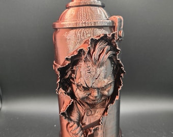 Chucky Spray Paint Can Sculpture • 3D Printed Child's Play Horror Decor • Hand-Painted Metallic Chucky Bust