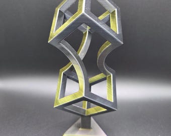 Escultura geométrica iridiscente: adorno de escritorio impreso en 3D con efecto de cambio de color.