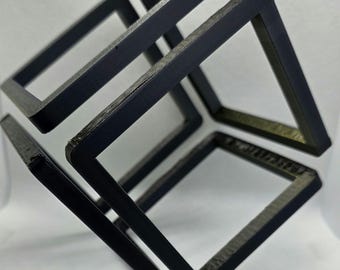 Impossible Cube Optical Illusion Sculpture - Handcrafted 3D Printed Desk Art in Olive Green Metal