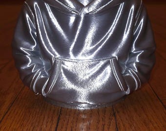 3D Printed Hoodie Planter – Silver PLA Succulent Pot, Desk Organizer