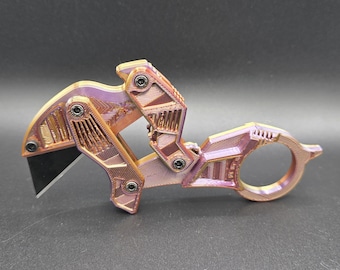 Navaja multiusos plegable impresa en 3D estilo cyberpunk – EDC estilo karambit arcoíris iridiscente