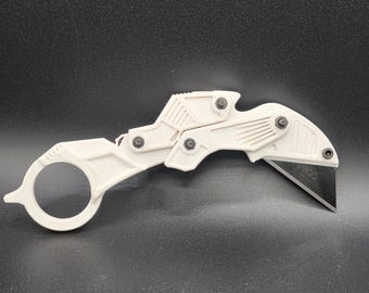 Cuchillo Karambit plegable impreso en 3D – Cúter ergonómico multiusos con mango de anillo para el dedo