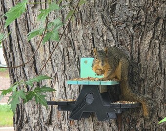 Adorable 3D Printed Squirrel Picnic Table Feeder – Miniature Garden Decor & Wildlife Feeder * Squirrel not included *