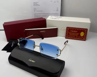 Cartier Big C Diamond Cut ohne Rahmen, blaue Linse, Silberrahmen und Papiere