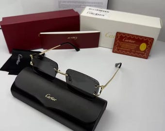 Cartier Big C Diamond Cut Frameless Black Lens Gold Frame & Certifcation Papers