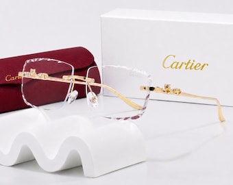 Cartier Big C Panthère Gold Sunglasses: Diamond Cut Clear Lens