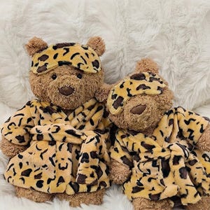 Handmade Bartholomew Bear Leopard Print Robe Set, Plushie Sleepwear Wear