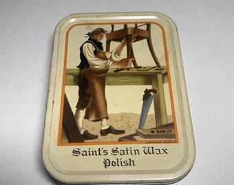 Cera para Móveis Vintage Saint's Satin Wax, Lata de Metal Vintage de 142g (5 onças), Década de 1950