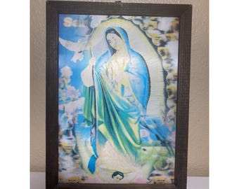 VTG Large Saint Judas Tadeo/Virgin Mary holographic changing Art Circa 1980's