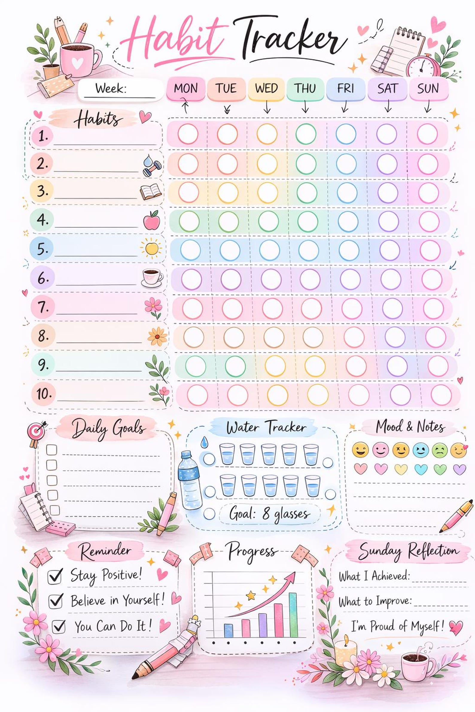 Pastel Habit Tracker Daily Goals Water Log Progress Journal Etsy Pastel Habit Tracker Daily Goals Water Log Progress Journal Etsy