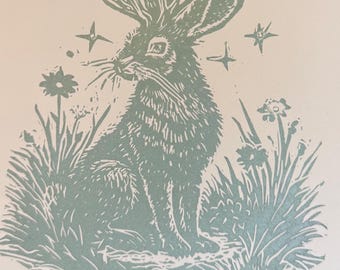 Jackalope Linocut Print 57 Hand-Pulled Whimsical Artwork