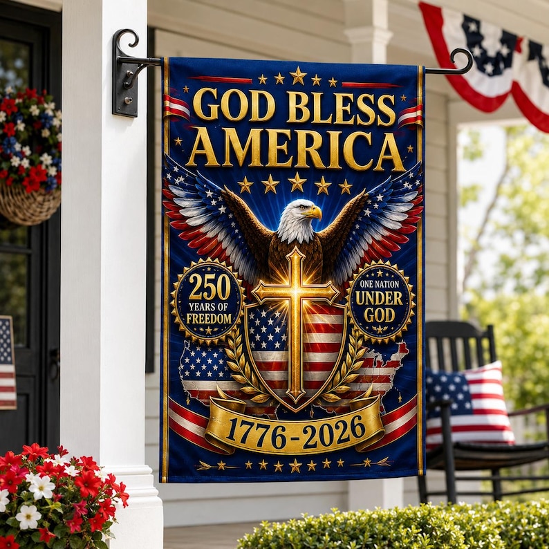 Personalized God Bless America 250th Anniversary Garden Flag, Christian ...