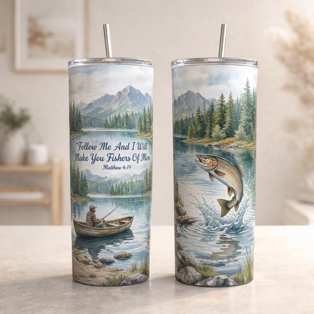 Fishing Christian Design 20oz Skinny Tumbler Wrap , Fishers of Men ...