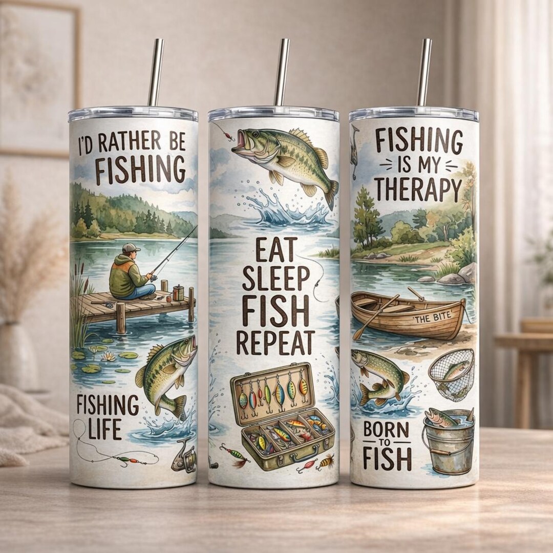 20oz Skinny Tumbler Wrap Fishing Bundle Design, Eat Sleep Fish Repeat ...