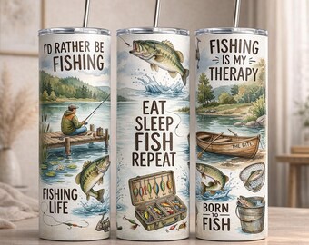 20oz Skinny Tumbler Wrap Fishing Bundle Design, Eat Sleep Fish Repeat PNG, Fisherman Sublimation, Fishing Life Cup Wrap, Outdoor Gift