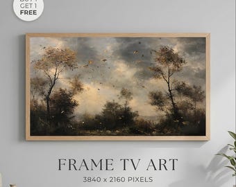 Cuadro decorativo de paisaje otoñal para TV, escena de lago en bosque otoñal, descarga digital acogedora de temporada, decoración rústica de otoño para Samsung Frame TV Art