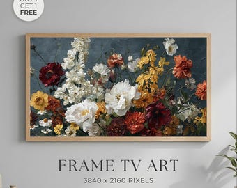 Textured Floral Samsung Frame TV Art, Vintage Meadow Painting, Vintage Botanical Oil Painting (Digital Download)
