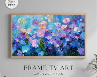 Floral Wall Art Printable, Blue Wildflower Garden Print, Impressionist Botanical Painting, Digital Download, Living Room Decor