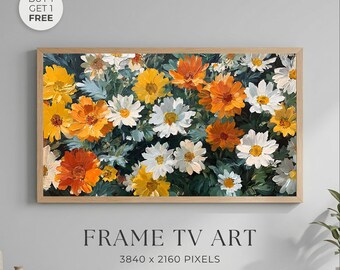 Textured Floral Samsung Frame TV Art, Vintage Meadow Painting,  Botanical Floral Paint (Digital Download)