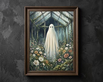 Ghost in Greenhouse Decor | Botanical Spooky Wall Art | Halloween Wall Print
