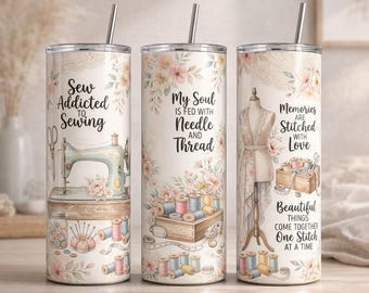 Sewing Tumbler Wrap 20oz Skinny Tumbler Design, Sewing Lover Sublimation PNG, Seamstress Gift Cup Wrap, Needle Thread Craft Tumbler