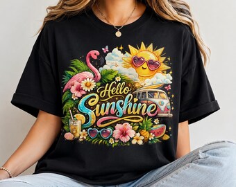 Hallo Sonnenschein Shirt PNG, Shirt Png Download, Blumen T-Shirt Sublimation, Retro Sommer Shirt, Png für Tshirt, Strand Png, Sommer T-Shirt