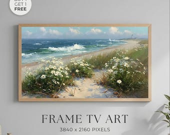 Coastal Wildflower Samsung Frame TV Art, Spring Beach Decor, Vintage Seaside Relaxing Floral 4K Instant, Digital Download