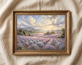 Lavender Field Wall Art Printable, Provence Landscape Print, French Countryside Decor, Farmhouse Floral Art, Digital Download