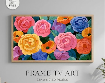 Textured Floral Samsung Frame TV Art, Colorful Floral Wall Art Print (Digital Download)