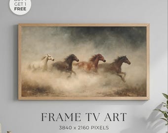Wild Running Horses Wall Art Printable, Galloping Horse Western Painting, Rustic Ranch Animal Decor, Farmhouse Samsung Frame TV Art
