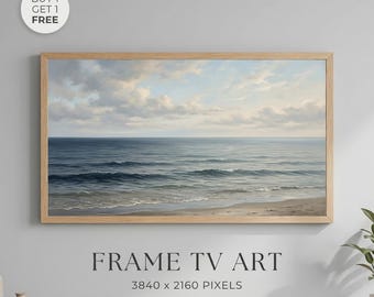 Calm Ocean Landscape Wall Art Printable, Coastal Seascape Frame TV Art, Minimal Beach Waves Artwork, Neutral Blue Sea Decor