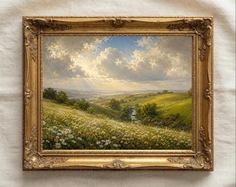 Wildflower Meadow Wall Art Printable, Rolling Hills Landscape Print, Cottagecore Nature Decor, Rustic Farmhouse Art, Frame TV Art