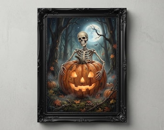 Halloween Skeleton Decor, Jack o Lantern Wall Art, Gothic Spooky Home Decor